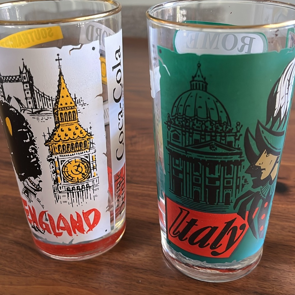 Lot of 7 Vintage 1960s Coca Cola Around the World Glasses Travel - Picture 4 of 5